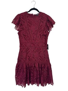 NWT Express Women’s Burgundy Flutter Sleeve Mini Dress